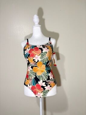 Hurley Black and Orange One Piece Swimsuit Classic Cut